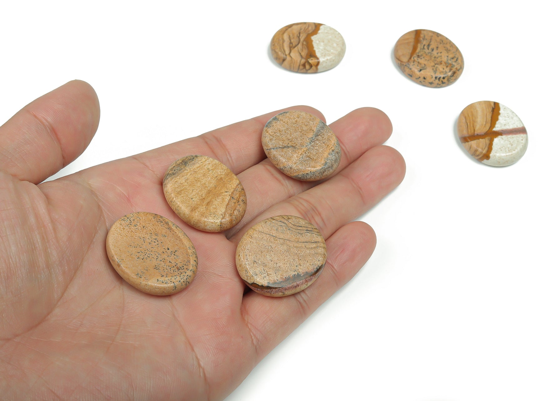 Picture Jasper flat gemstone slab from GemstoneGO, 30x25x7 cm, showcasing earthy brown and red natural stone patterns.