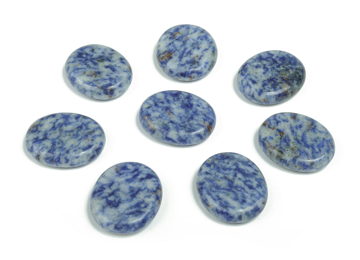 Blue spot jasper flat gemstone slab showing vibrant blue and black patterns, measuring 30x25x7 mm, from GemstoneGO.