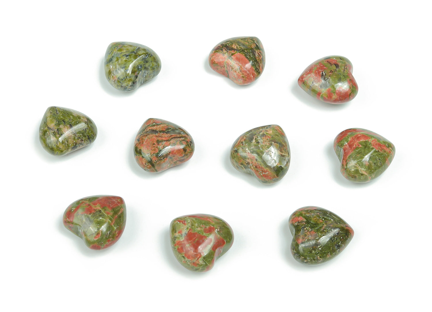 Pierre précieuse en forme de cœur d'unakite - Pierre de poche en forme de cœur - Cristaux de guérison - Pierre bienfaisante - Cœurs en cristal - 15 x 15 x 9 mm - HE1022