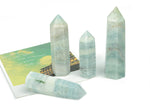 Sky blue Amazonite obelisk tower crystal from GemstoneGO, showcasing smooth polished surface and natural stone details.