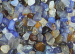 Blue Agate crystal chips, semi-tumbled gemstone stones in 5-8mm size, from GemstoneGO, shown in a close-up image.