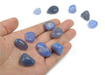 Blue agate tumbled stone from GemstoneGO, showing smooth, polished blue and white banded gemstone with natural patterns.