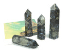 Blue Liberite quartz obelisk tower gemstone from GemstoneGO, detailed crystal with a polished finish.