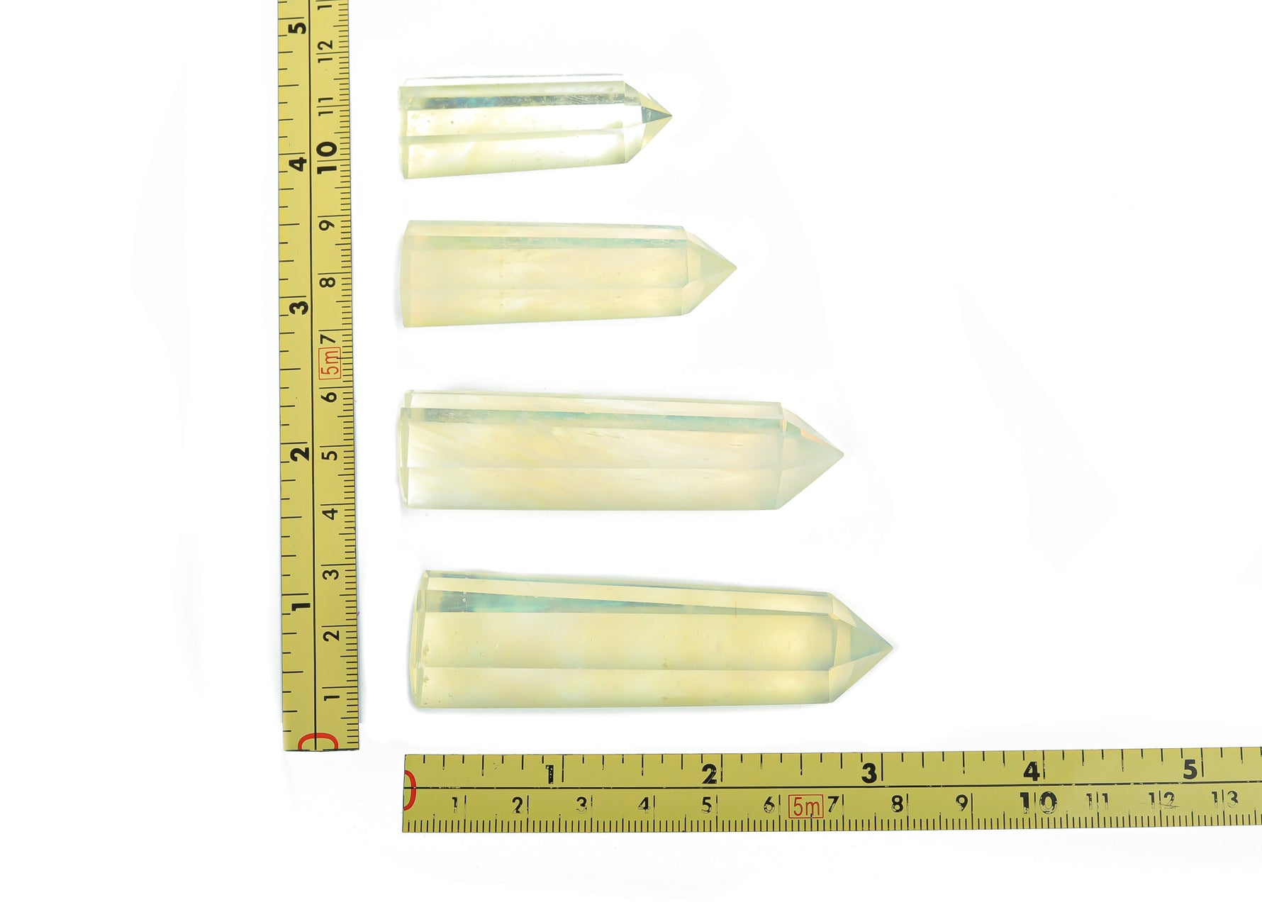 Lemon citrine quartz obelisk tower crystal with natural yellow hue and pointed tip, gemstone sculpture by GemstoneGO.