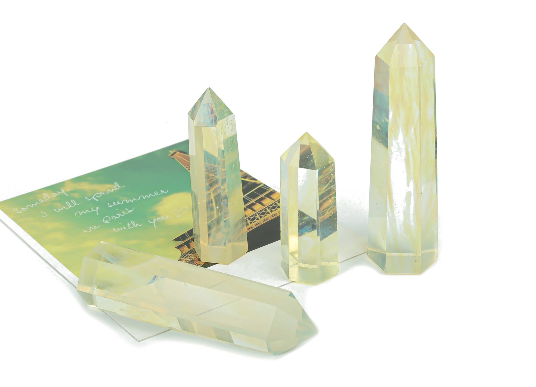 Lemon citrine quartz obelisk tower crystal with natural yellow hue and clear facets, from GemstoneGO.