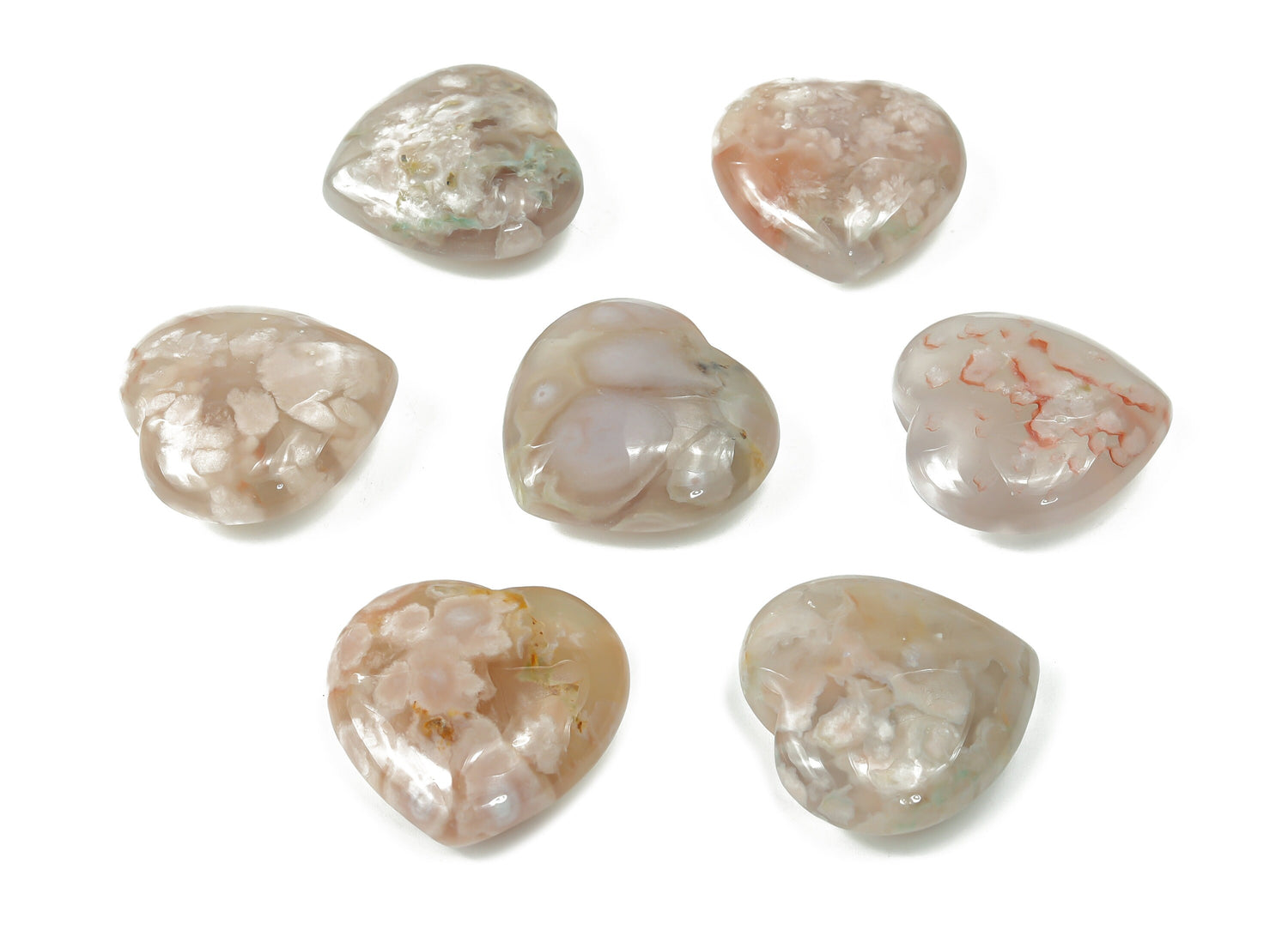 Cœur en agate fleurie ?€? Cœur en fleur de cerisier ?€? Cœurs en cristal et pierre naturelle ?€? 3 cm - HE1189