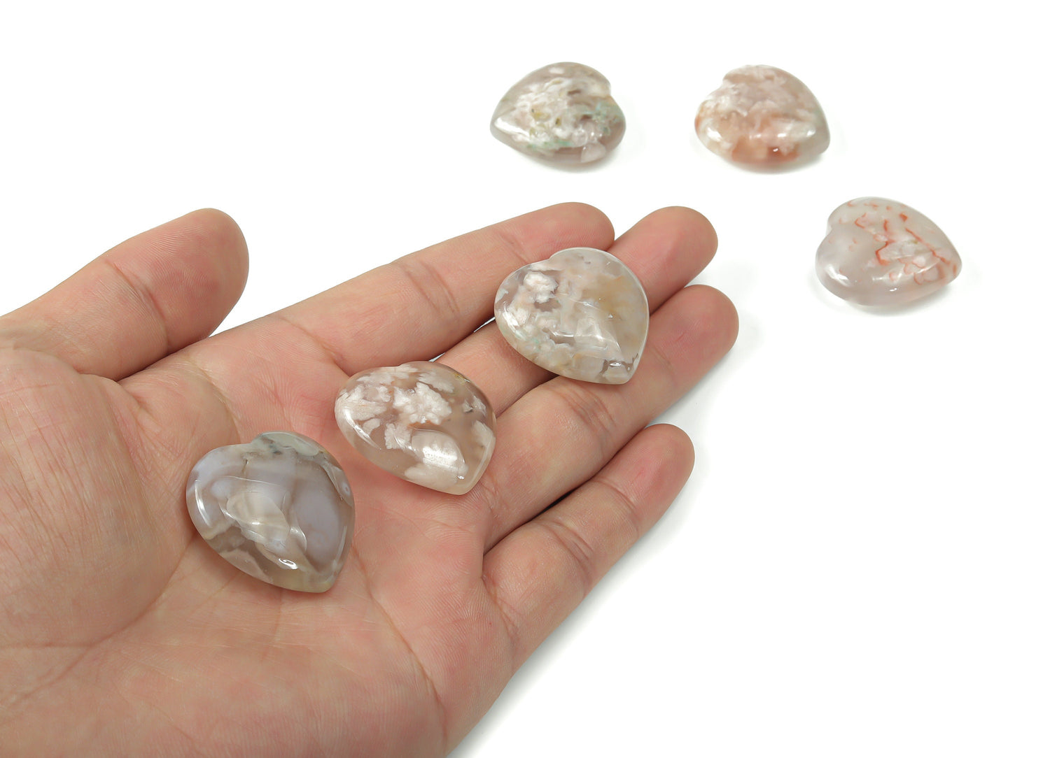 Cœur en agate fleurie ?€? Cœur en fleur de cerisier ?€? Cœurs en cristal et pierre naturelle ?€? 3 cm - HE1189