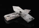 Tourmalinated Quartz obelisk tower crystal from GemstoneGO, featuring black tourmaline inclusions in clear quartz.