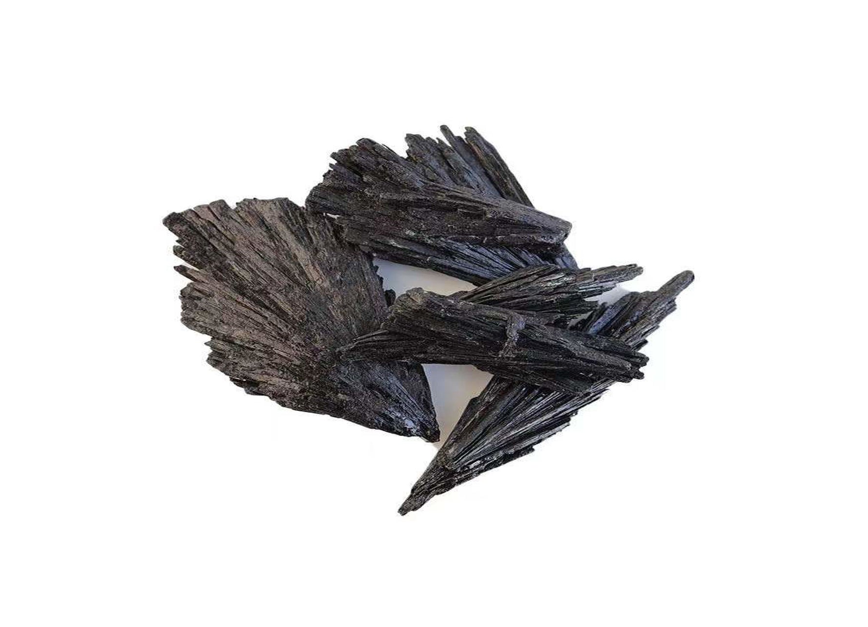 Raw black Kyanite fan gemstone from GemstoneGO, showcasing its natural, fan-shaped black stone with rough texture.
