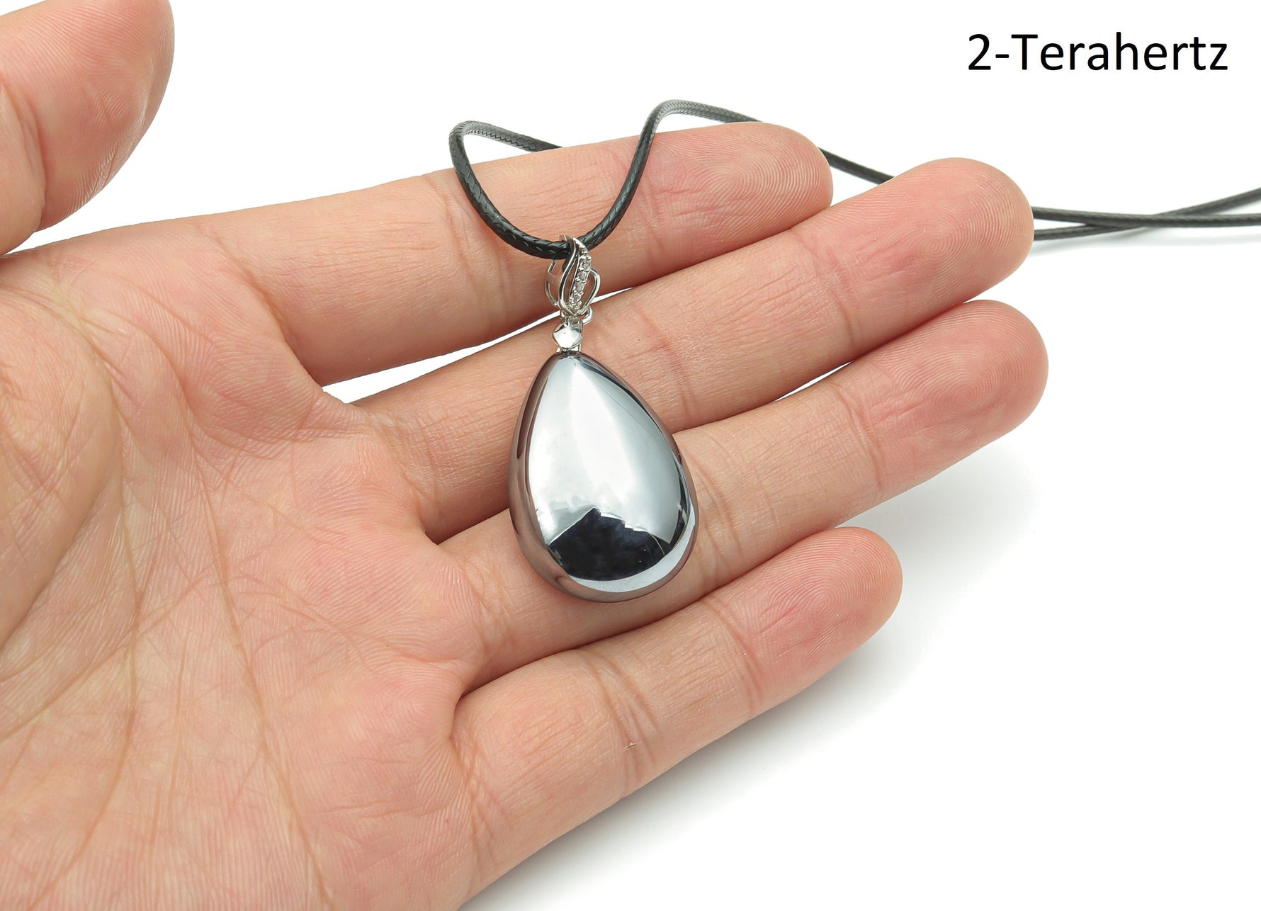 Terahertz crystal gemstone necklace on a cord, featuring a healing gemstone pendant from GemstoneGO.