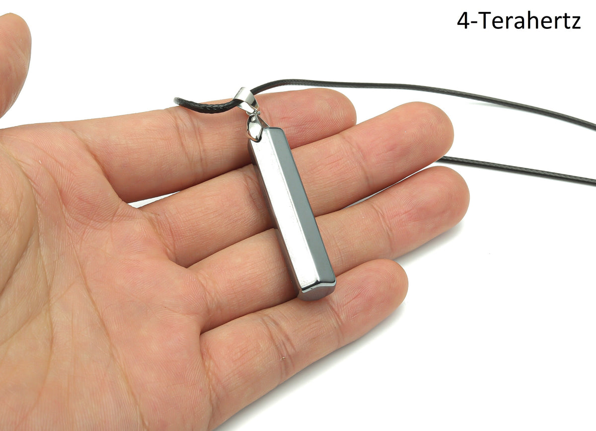 Terahertz crystal cord necklace with healing gemstone, featuring a polished gemstone pendant on a simple cord chain.