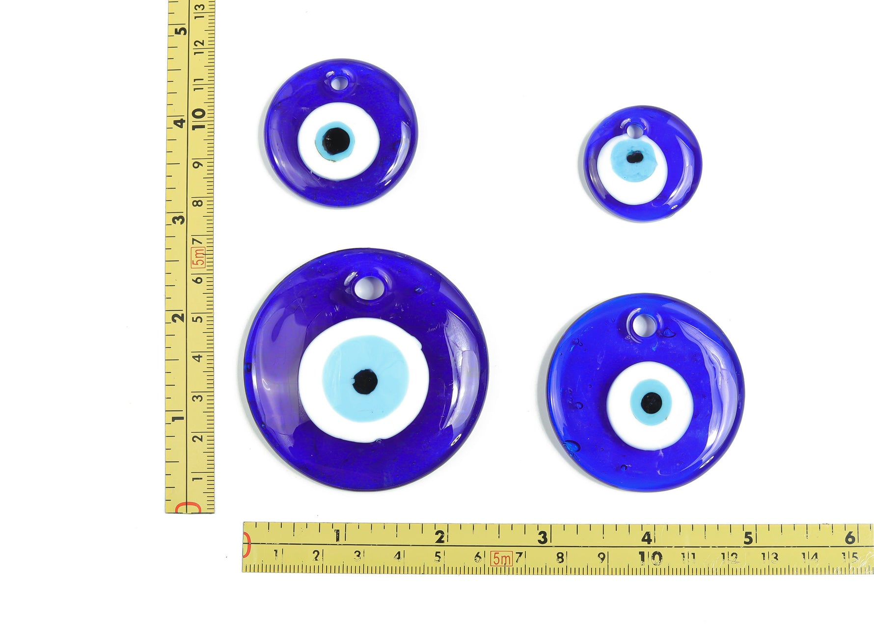 Blue glass evil eye pendant with hole, gemstone decor, designed for jewelry or home decoration from GemstoneGO.