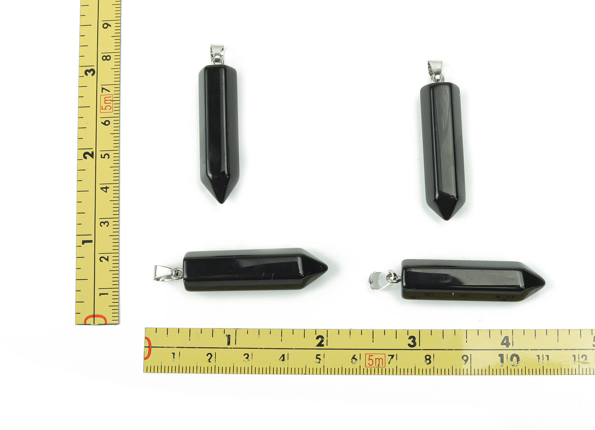 Obsidian point crystal pendant from GemstoneGO, showcasing a sleek black gemstone with natural facets, ideal for jewelry making.