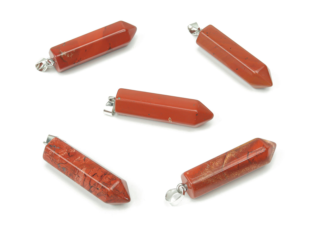 Red Jasper Point crystal pendant from GemstoneGO, showcasing a vibrant red gemstone with natural point shape for jewelry making.