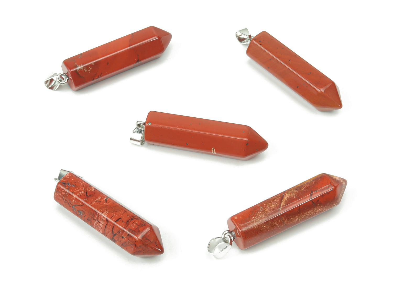 Red Jasper Point crystal pendant from GemstoneGO, showcasing a vibrant red gemstone with natural point shape for jewelry making.