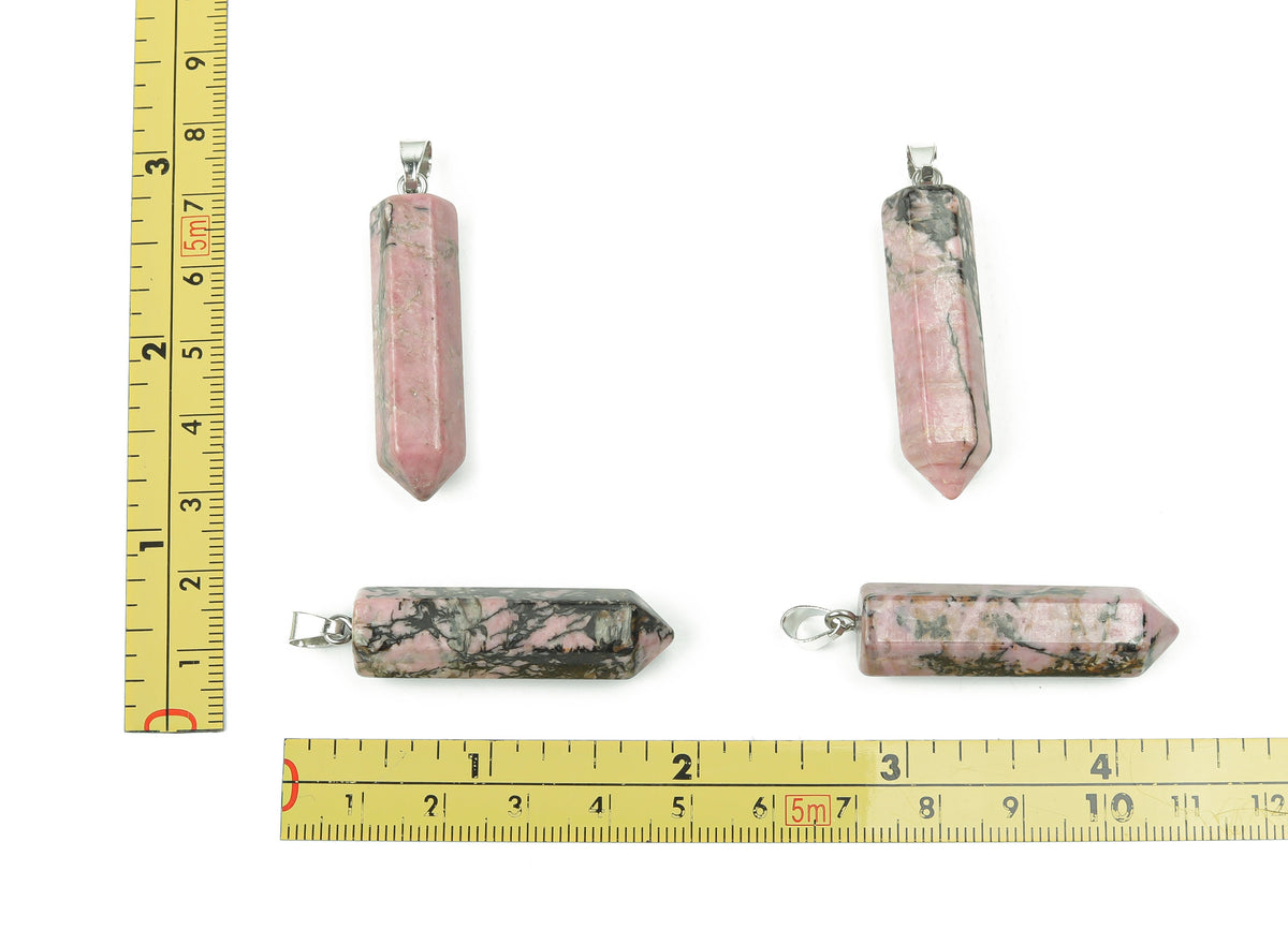 Rhodonite point crystal pendant from GemstoneGO, featuring a polished pink and black gemstone for jewelry making.