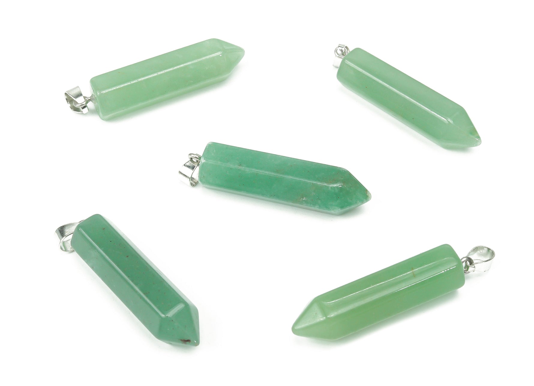 Aventurine point crystal pendant from GemstoneGO, natural green gemstone with pointed shape, ideal for jewelry making supplies.