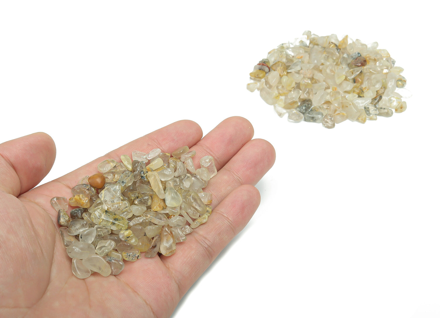 Golden Rutilated Quartz Crystal Chips - Semi Tumbled Stone - Bulk - 7-12mm - CP1014