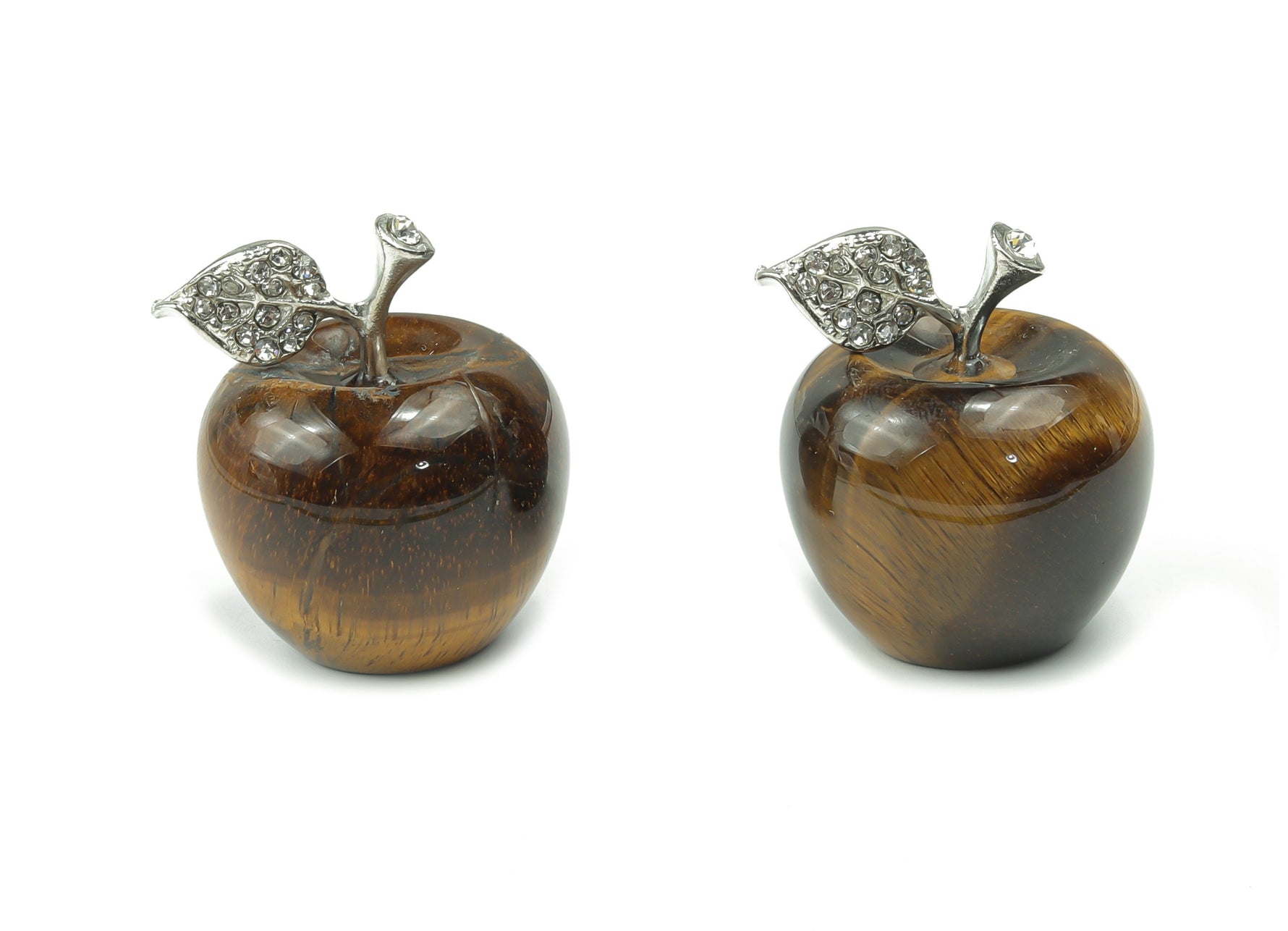 Tiger Eye Apple crystal carving from GemstoneGO, 30mm gemstone sculpture with detailed tiger eye stone features.