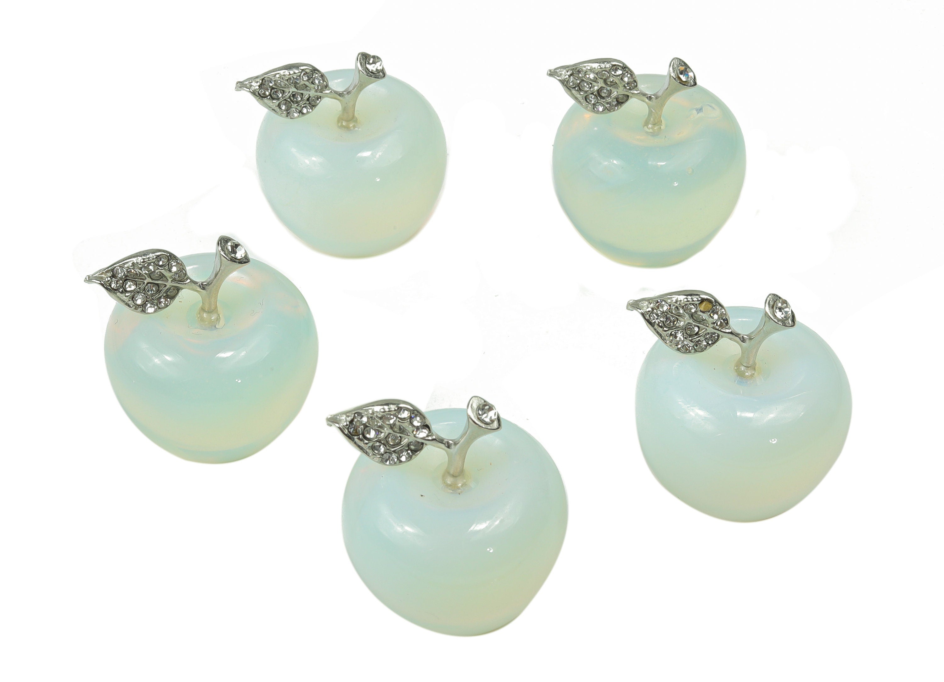 Opalite and apple-shaped crystal carving from GemstoneGO, 30mm, showcasing smooth, polished gemstone with a luminous glow.
