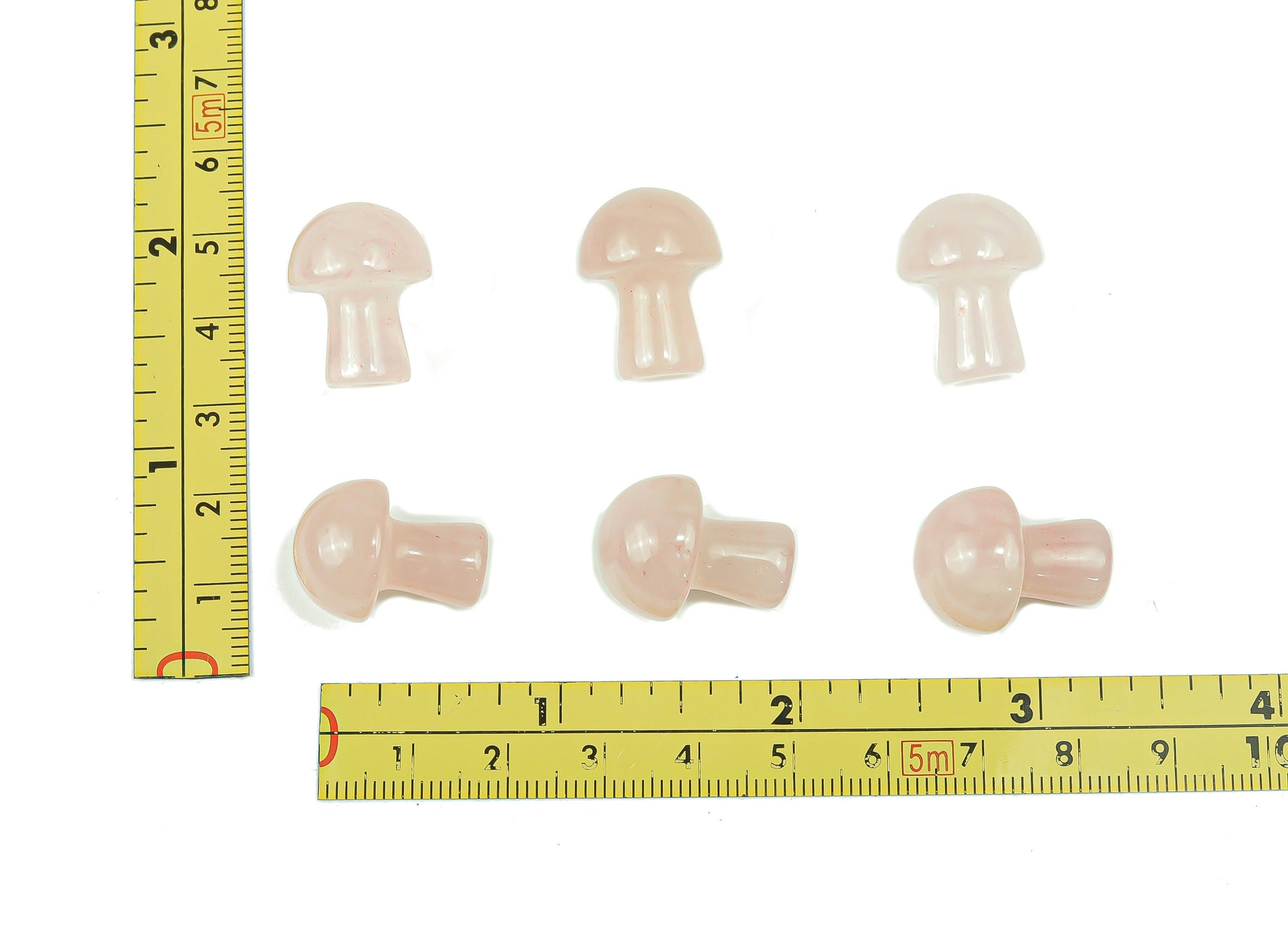 Pink rose quartz mushroom carved gemstone, 20mm, showing detailed mushroom shape and smooth polished surface by GemstoneGO
