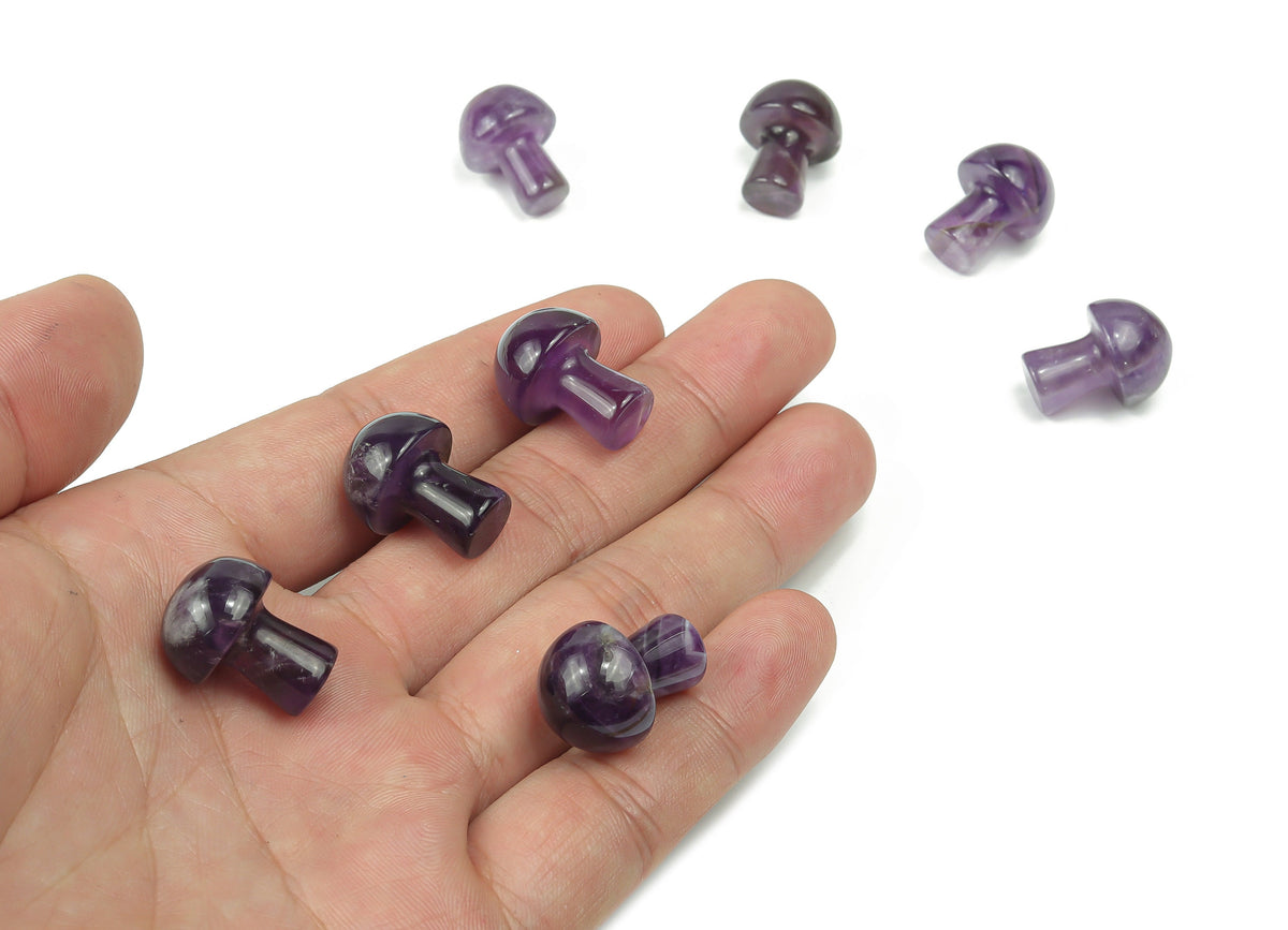 Amethyst mushroom carved gemstone, 20mm, showcasing purple amethyst with detailed mushroom shape from GemstoneGO.