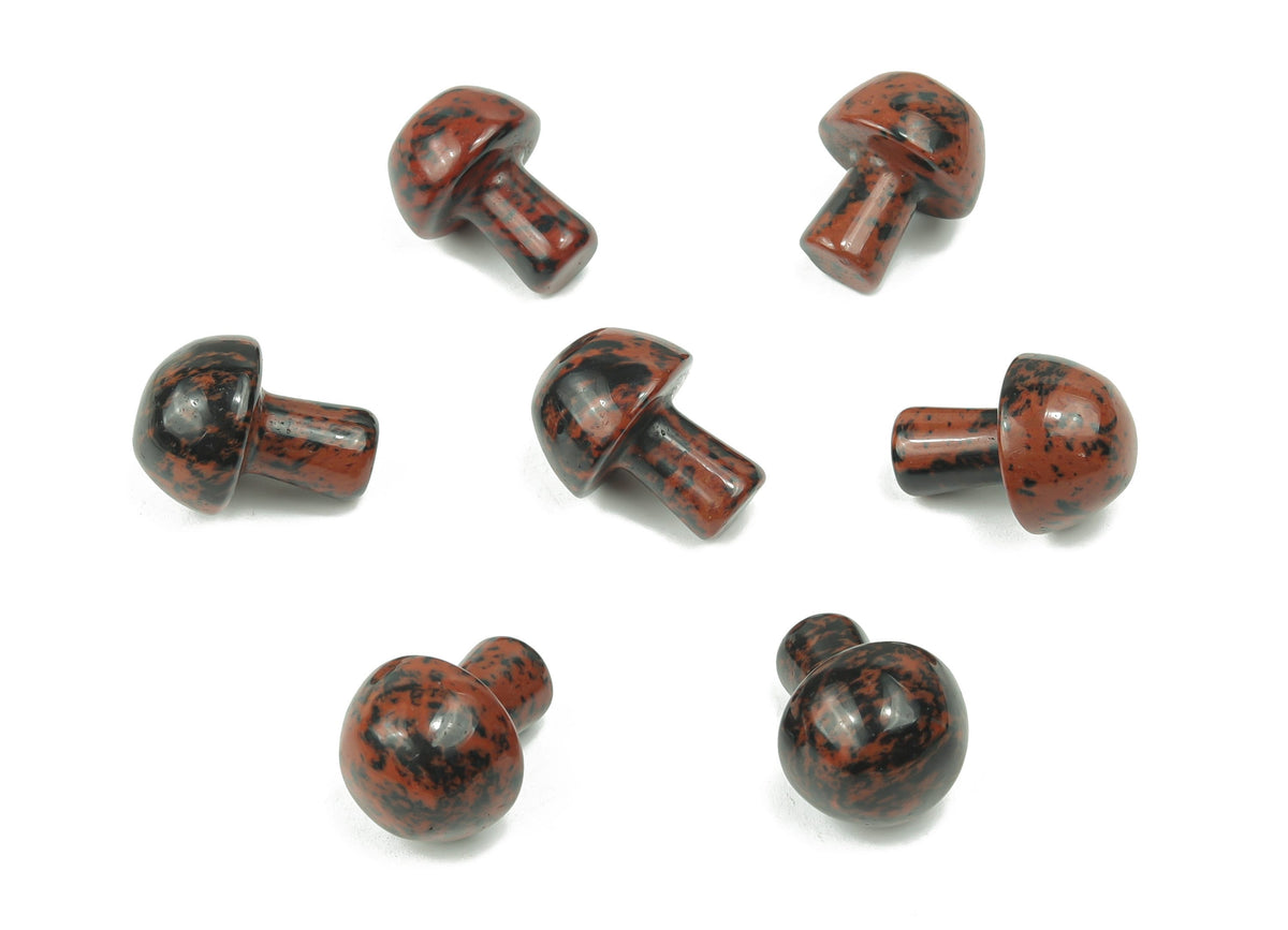 Mahogany Obsidian mushroom carved gemstone, 20mm, with smooth rounded cap and carved stem, from GemstoneGO.