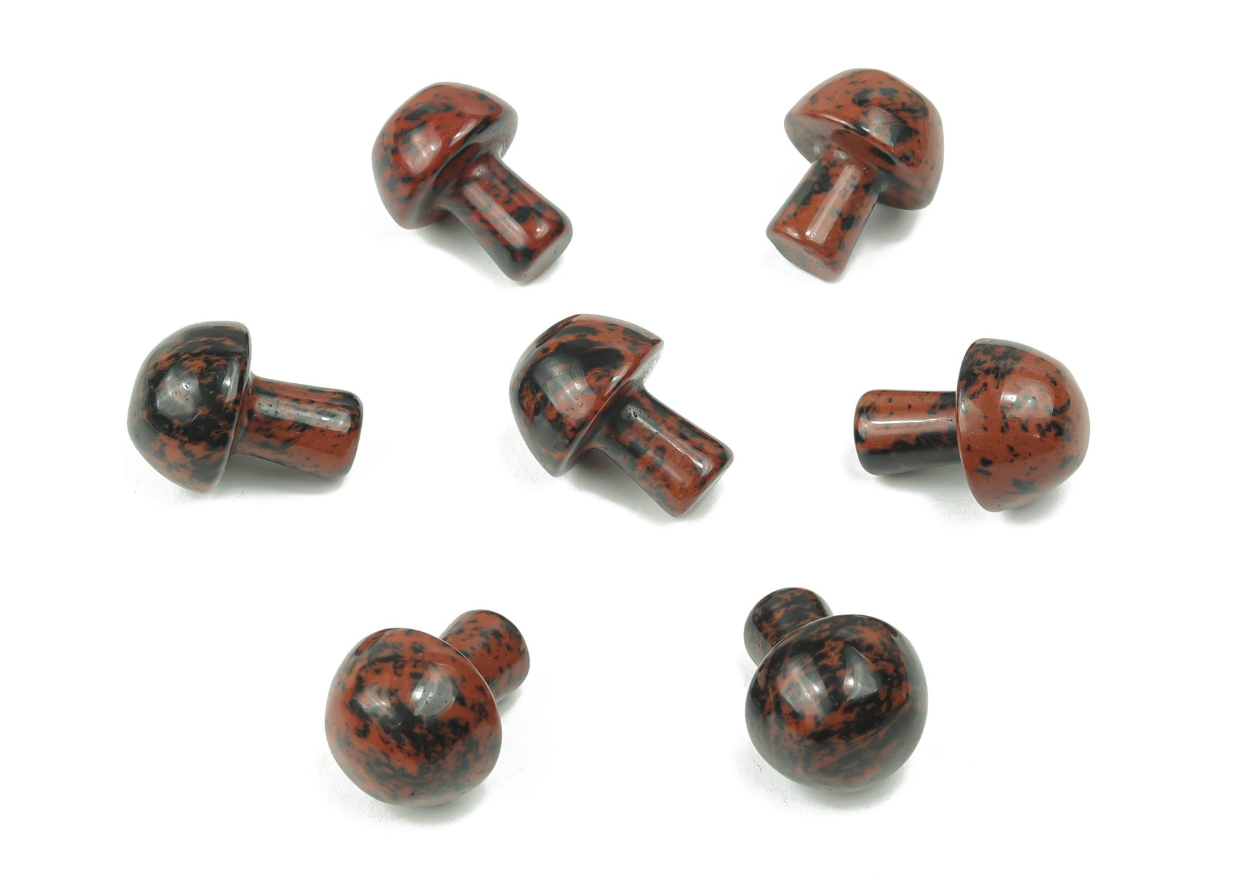 Mahogany Obsidian mushroom carved gemstone, 20mm, with smooth rounded cap and carved stem, from GemstoneGO.