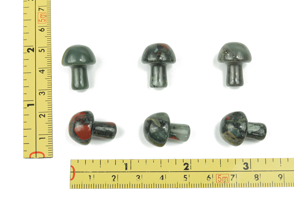 20mm African Bloodstone Mushroom carved gemstone from GemstoneGO, showcasing detailed mushroom shape and rich bloodstone color.