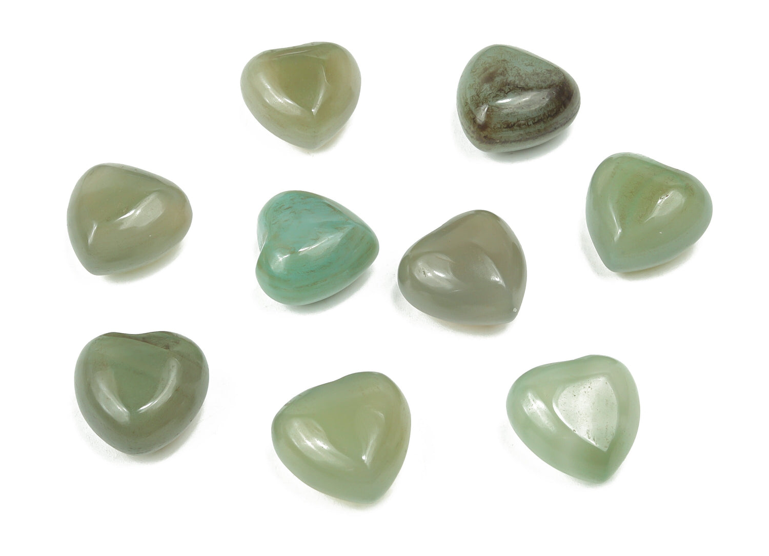 Green Agate Heart Gemstone - Puffy Heart Shaped - 15x15x9mm - HE1041