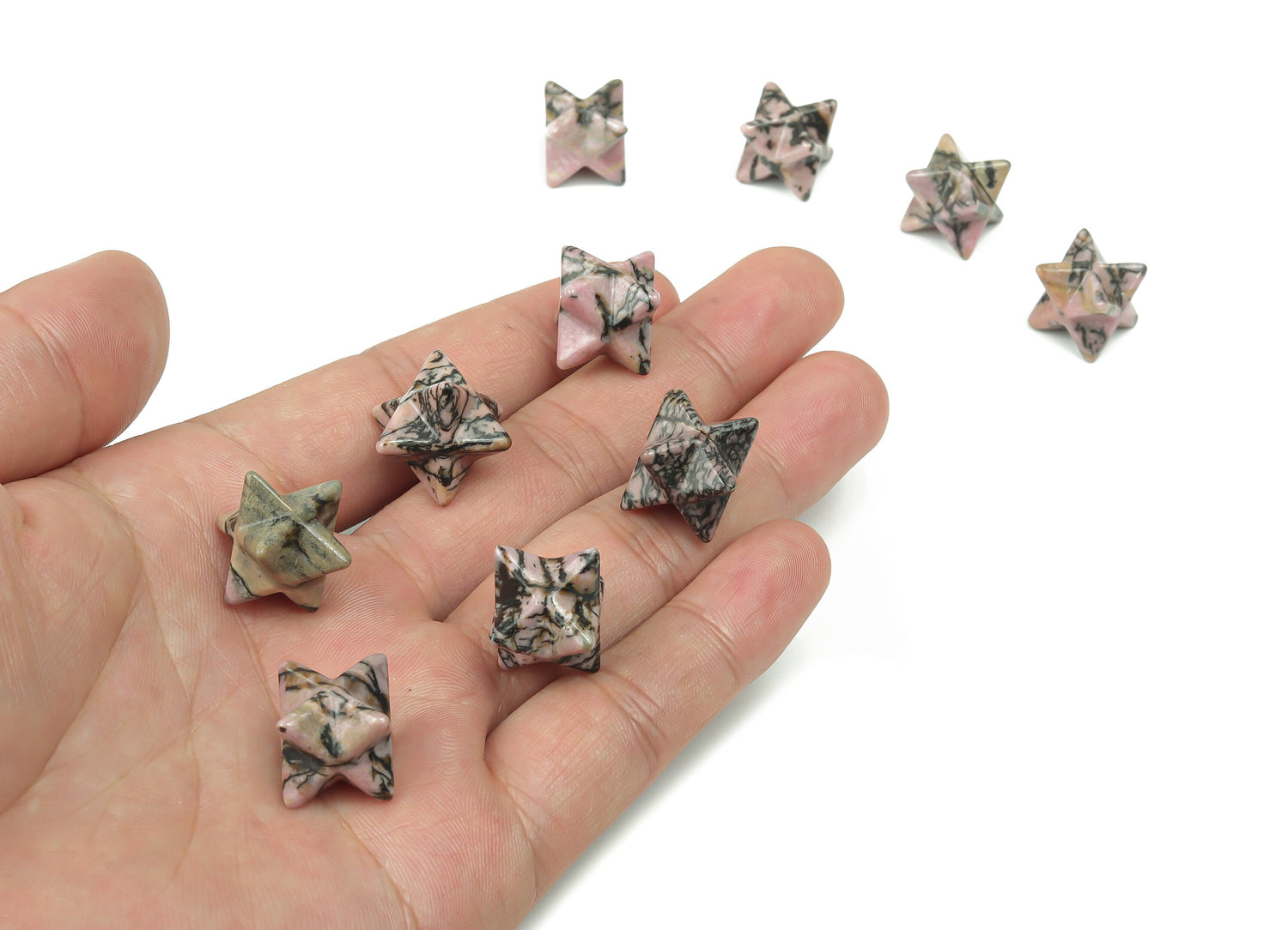 Rhodonite Merkaba Star Crystal - Reiki Healing - 13mm - ME1017