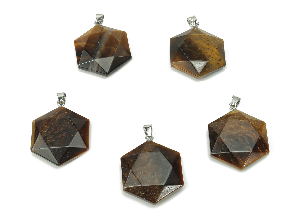 Tiger Eye Star Merkaba crystal pendant from GemstoneGO, showcasing a polished star-shaped gemstone with vibrant golden-brown hues.