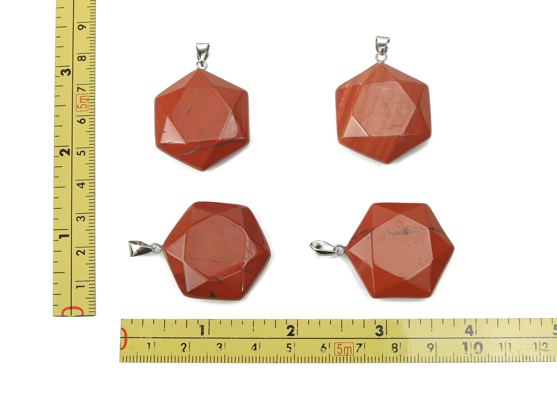 Red Jasper Star Merkaba crystal pendant from GemstoneGO featuring a polished red jasper star-shaped Merkaba pendant on a silver chain.