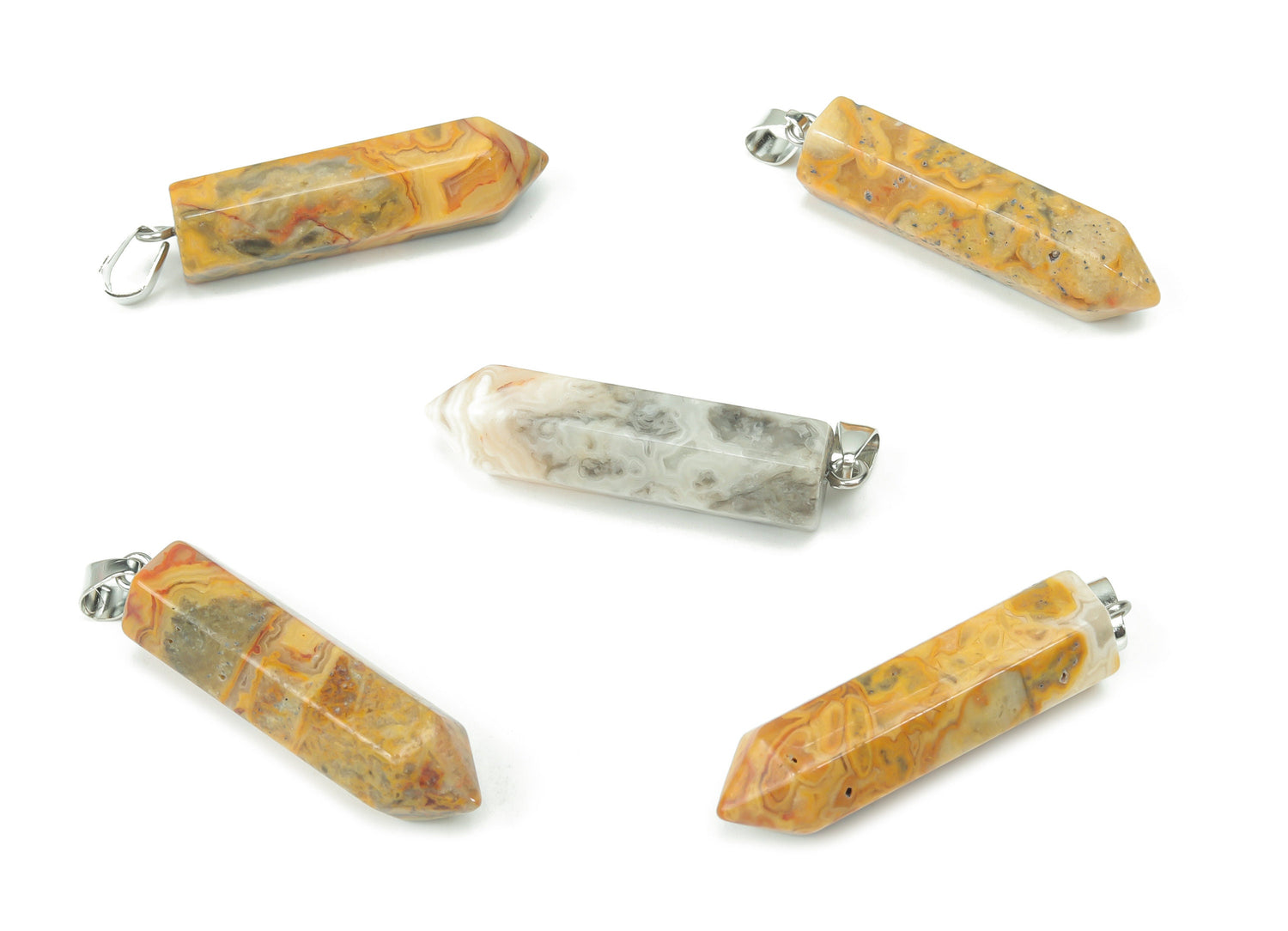 Crazy Lace Agate Point Crystal Pendant - Jewelry Making Supplies - NC1074