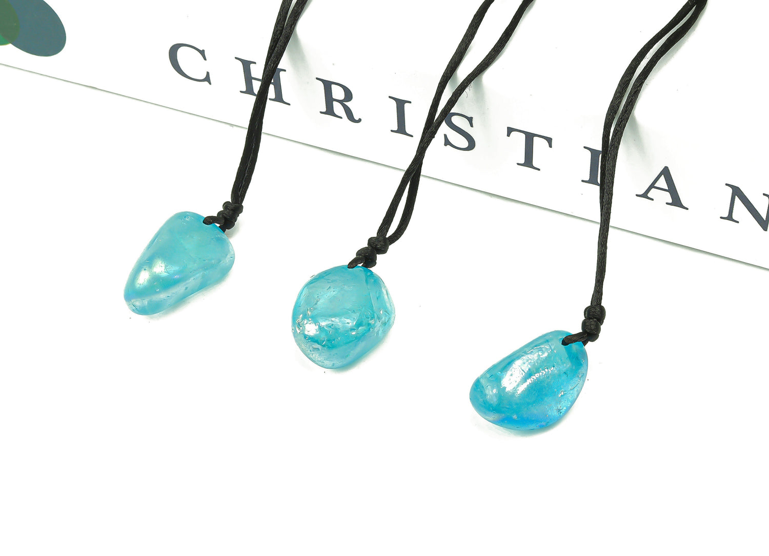 Blue Aura Quartz Crystal Necklace - Cord Necklace - Gifts - NC1090