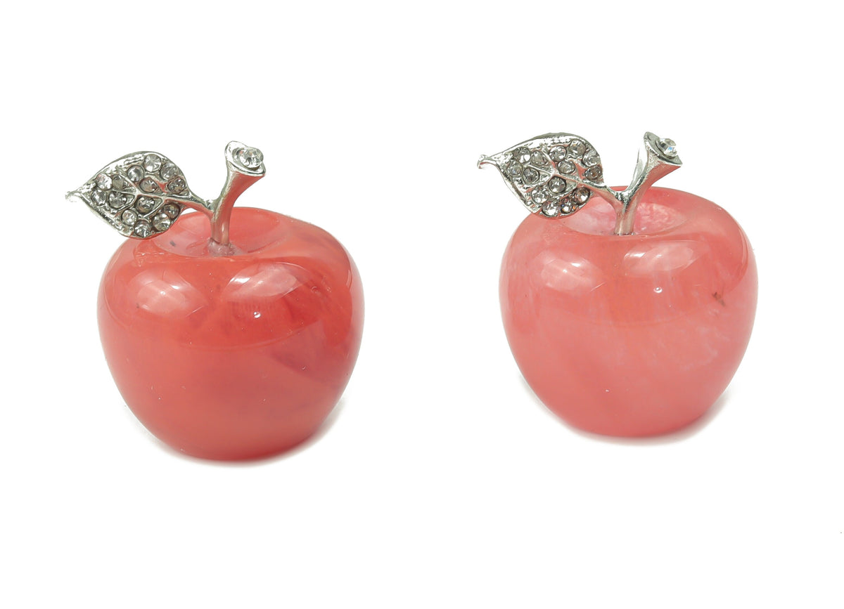 Cherry Quartz Apple crystal carving from GemstoneGO, 30mm, detailed polished gemstone with vibrant red and clear quartz hues.
