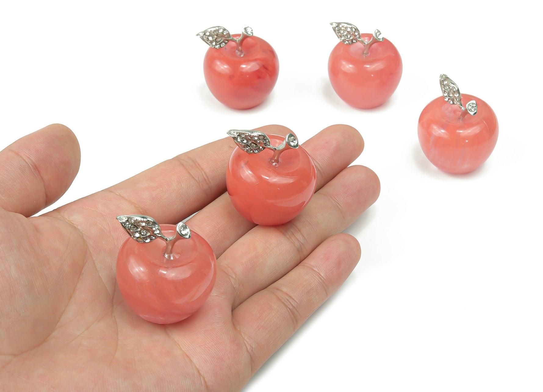 Cherry Quartz Apple crystal carving from GemstoneGO, 30mm, showcasing detailed red and white gemstone craftsmanship.