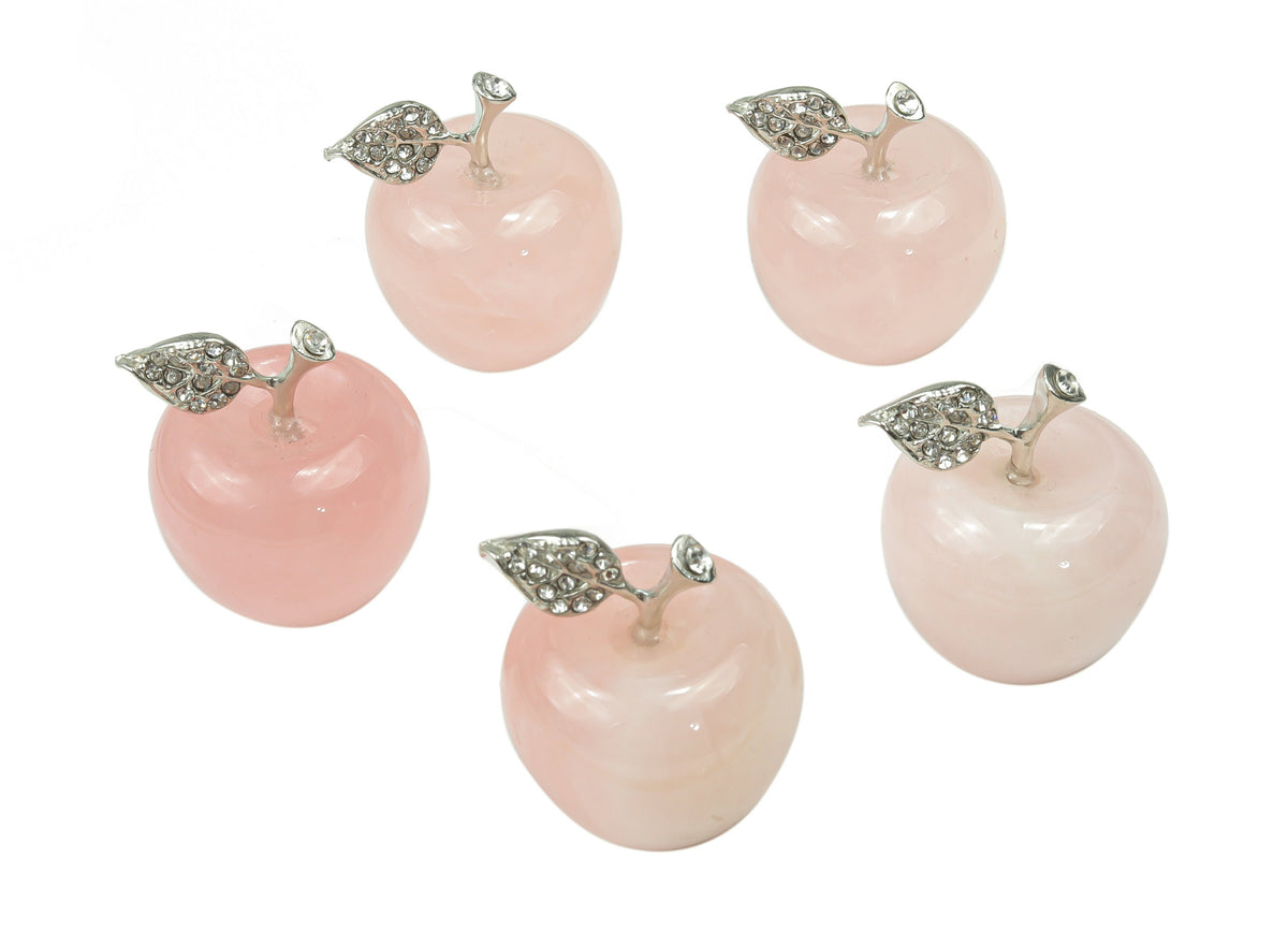 Rose quartz apple-shaped crystal carving from GemstoneGO, 30mm, showcasing smooth pink gemstone craftsmanship.