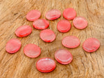Cherry Quartz flat gemstone slab from GemstoneGO, measuring 30x25x7 mm, showcasing vibrant red crystal with smooth edges.