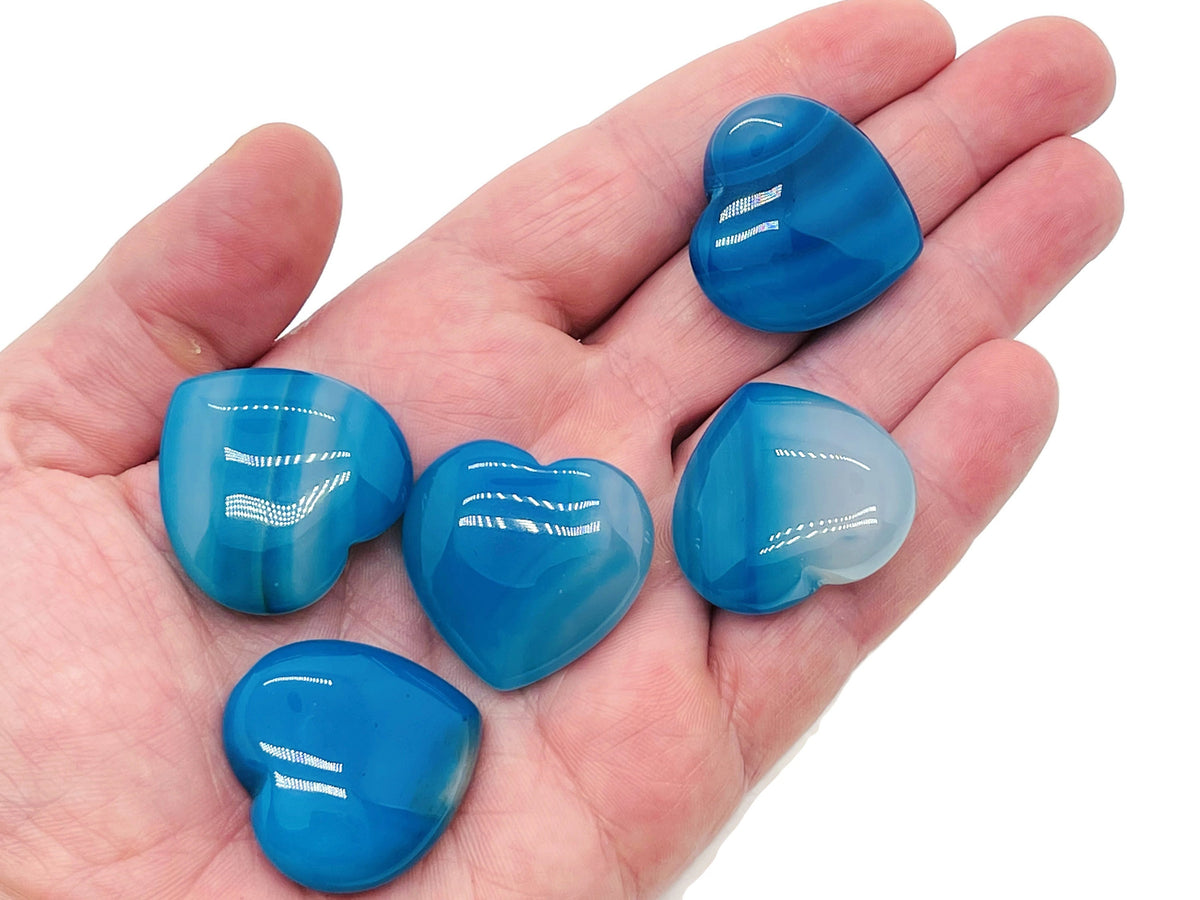 Blue Agate Heart Gemstone, 30mm, from GemstoneGO, showcasing a smooth polished blue agate heart-shaped pendant.