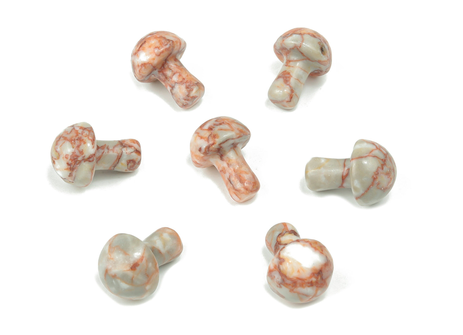 Red Network Jasper mushroom carved gemstone, 20mm, featuring red veins and detailed carving, from GemstoneGO.