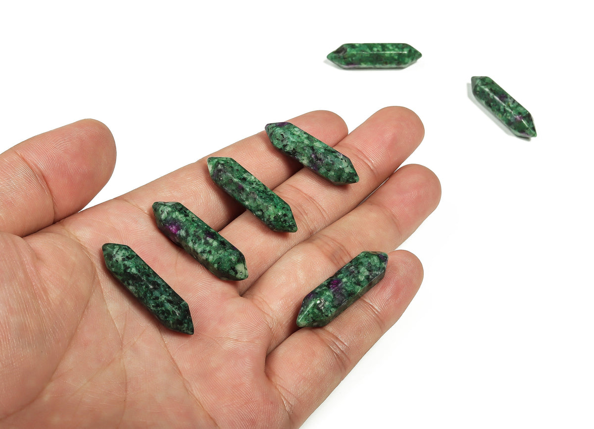 Ruby Zoisite carved point gemstone, 33mm, with vibrant red and green colors, polished termination, from GemstoneGO.