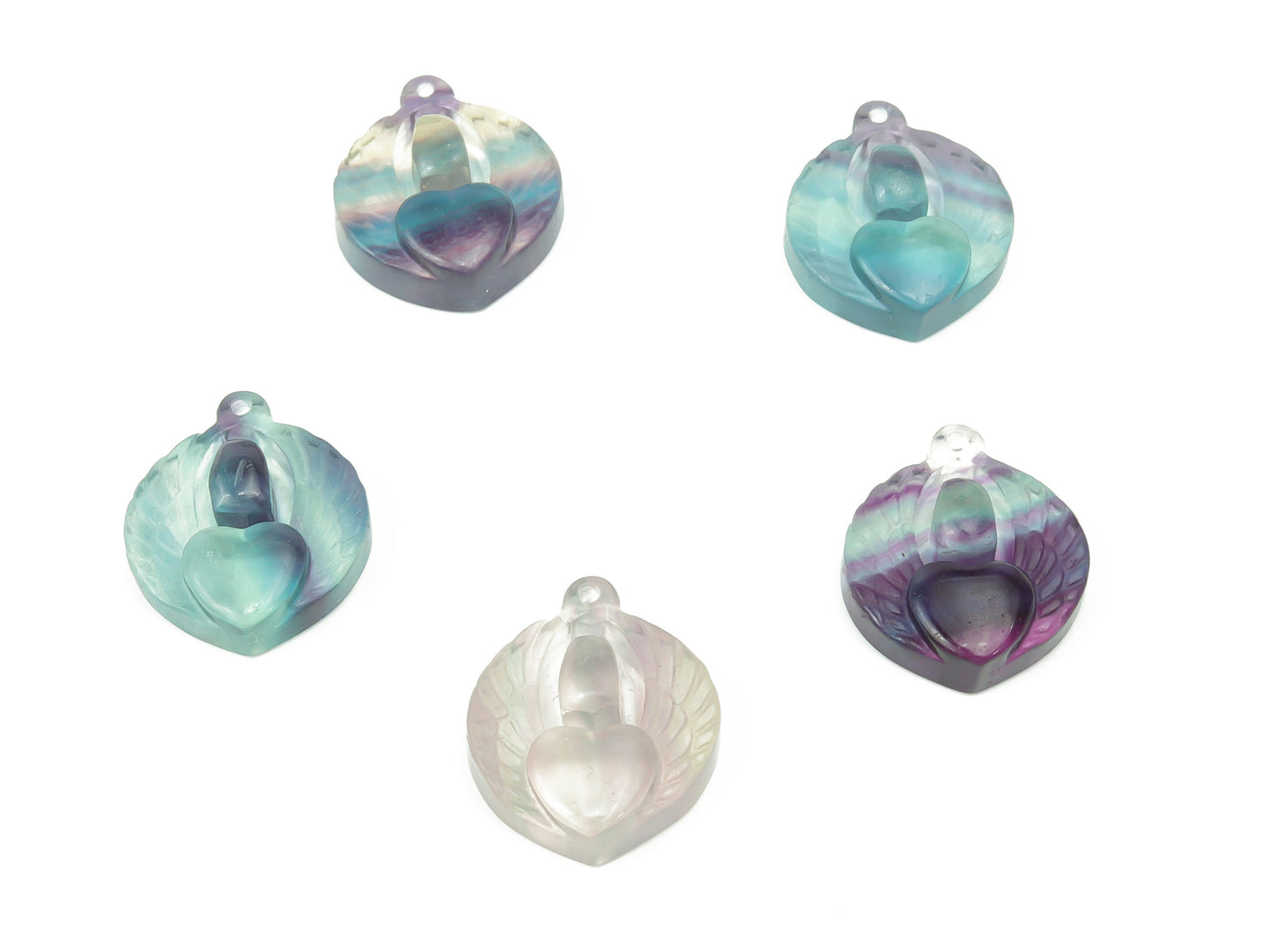 Fluorite Heart Crystal Pendant - Hole Fluorite Pendant - NC1095