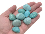 Smooth Amazonite tumbled stone from GemstoneGO, showcasing its blue-green color and polished surface.