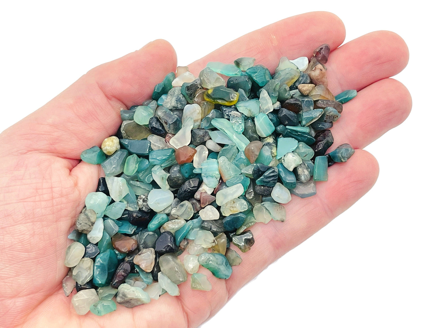 Green Agate Crystal Chips - Semi Tumbled Stone - Bulk - 5-7mm - CP1167