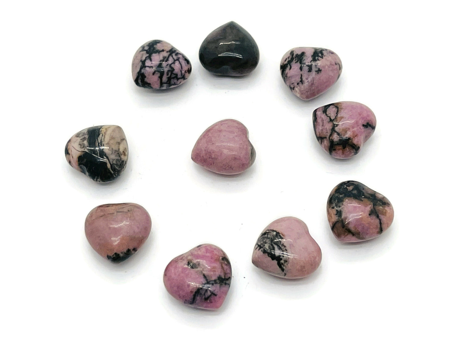 Rhodonite Heart Gemstone - Puffy Heart Shaped - 15x15x9mm - HE1044
