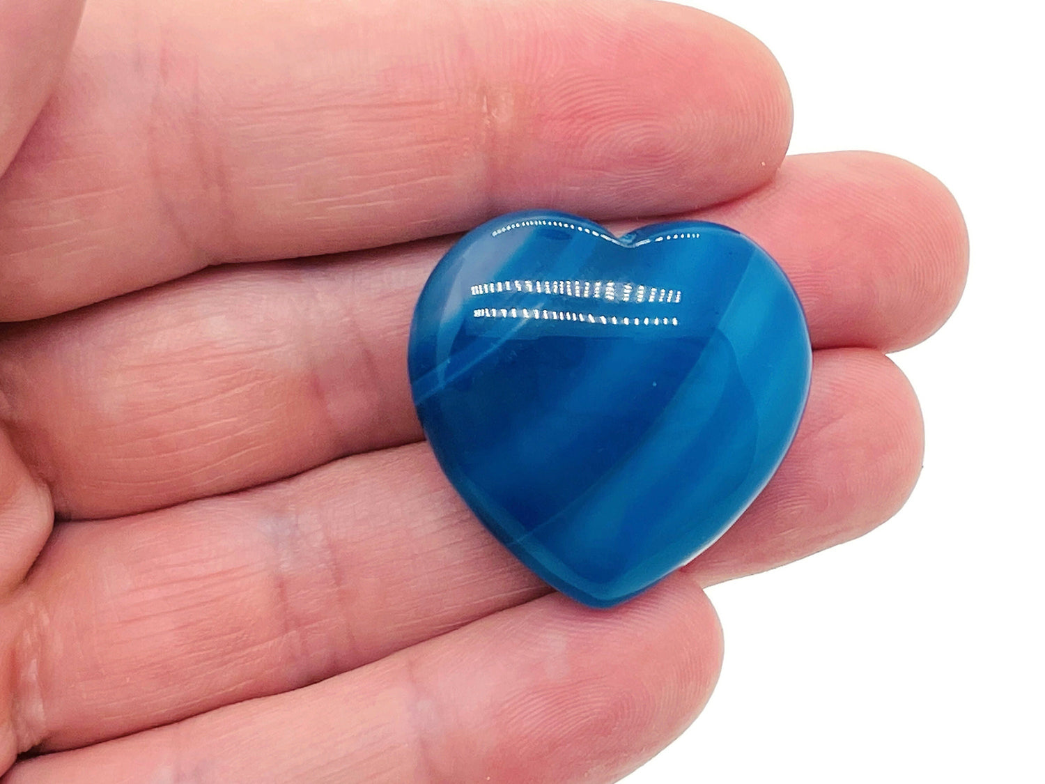 Blue Agate Heart gemstone pendant, 30mm, from GemstoneGO, featuring a polished blue agate heart-shaped stone.