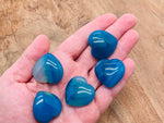 Blue agate heart gemstone pendant, 30mm, vibrant blue stone with natural banding, from GemstoneGO.