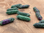 Ruby Zoisite gemstone carved point, 33mm, with natural green and red mineral patterns, from GemstoneGO.