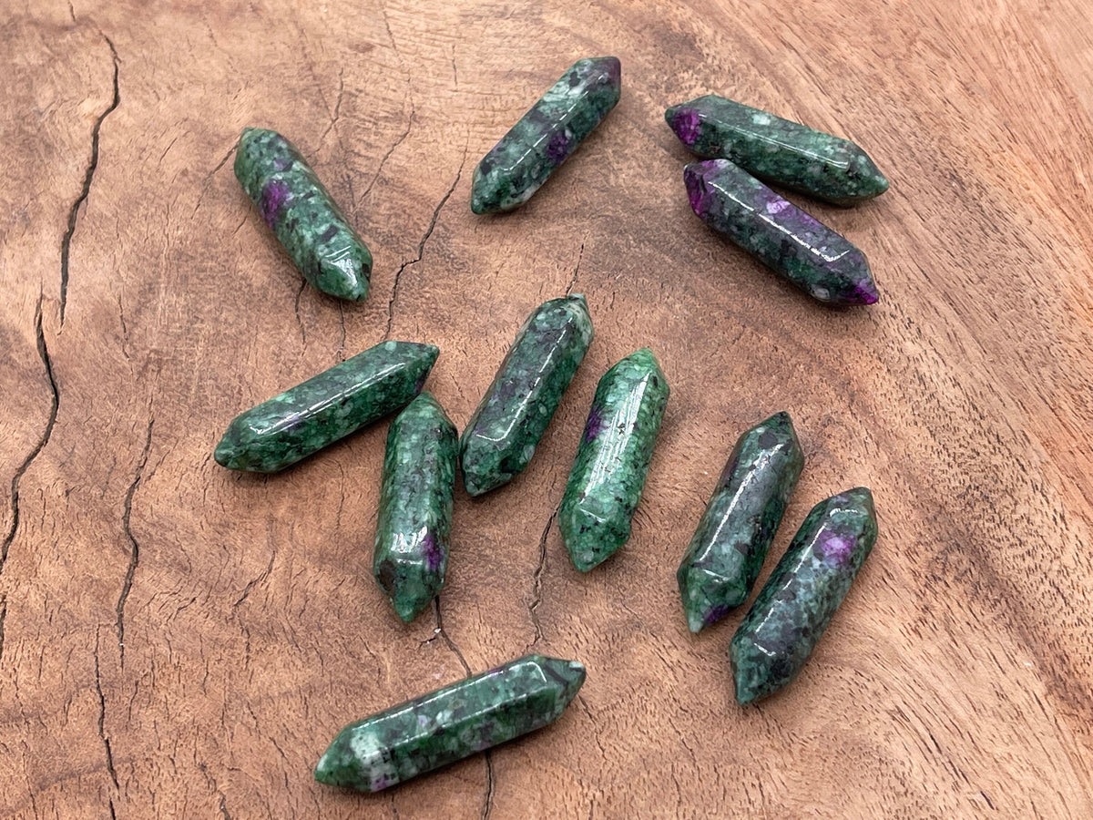 Ruby zoisite carved point gemstone pendant, 33mm, with polished terminated design from GemstoneGO.